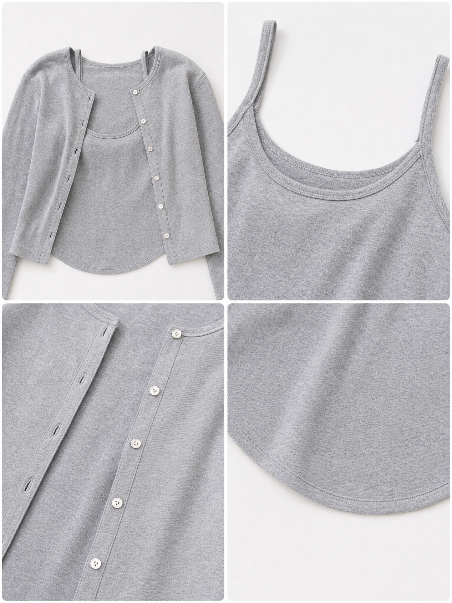 Vintage Curved Hem Cami & Cardigan 2-Piece Set Tops