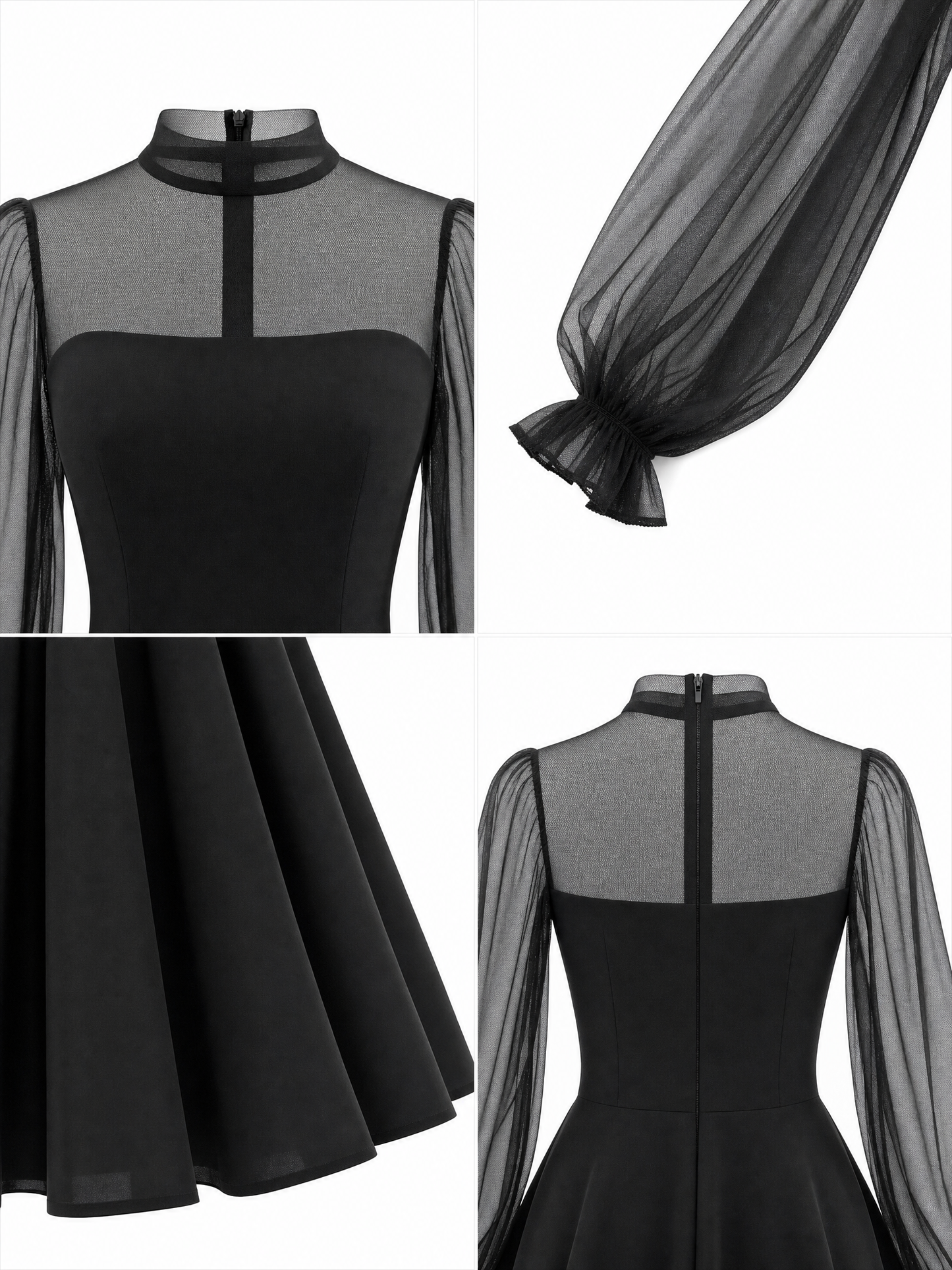 Vintage Tulle Puff Sleeve Fit-and-Flare Cocktail Party Dress