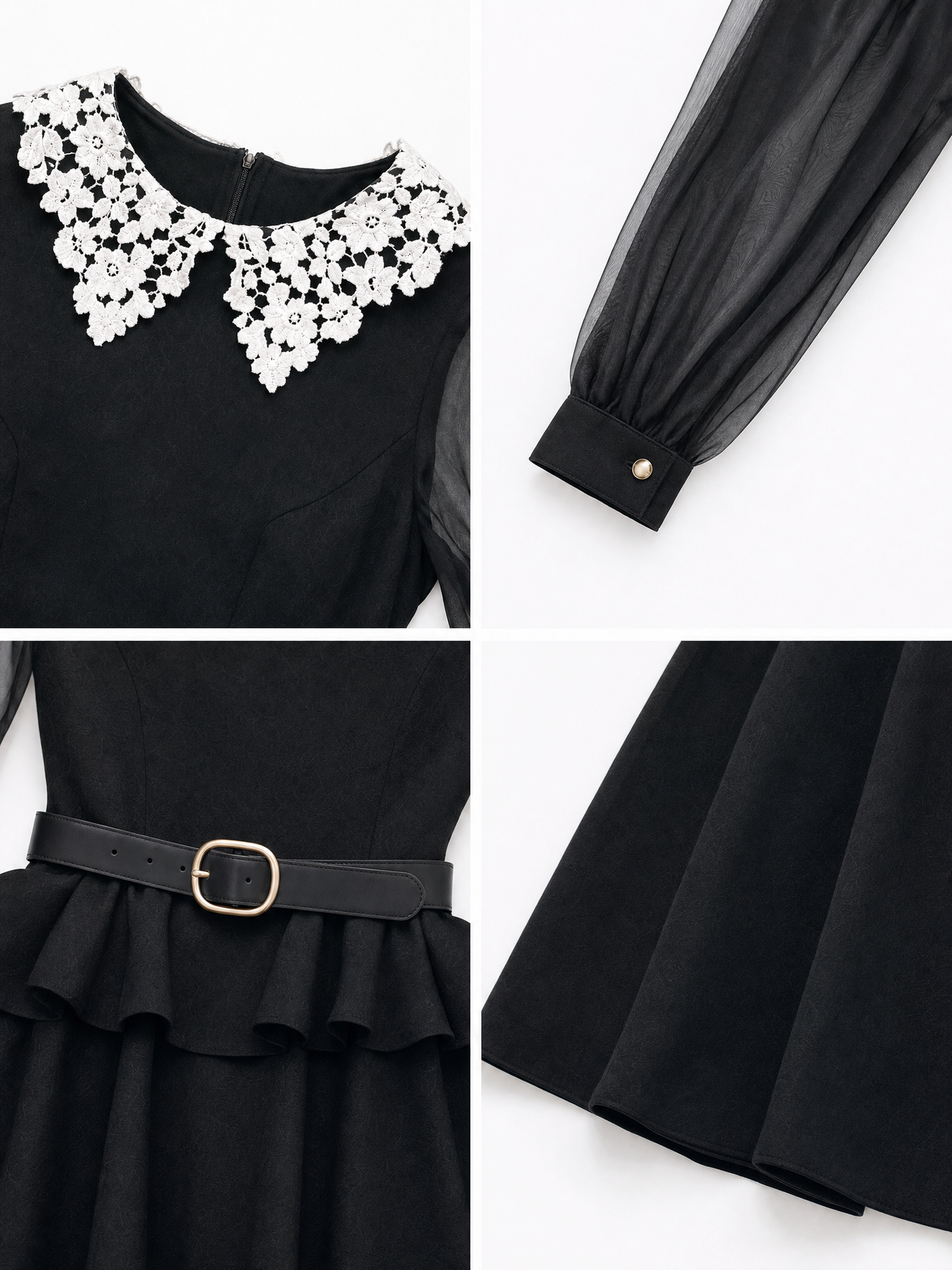 Vintage Lapel Ruffled Umbrella Dress