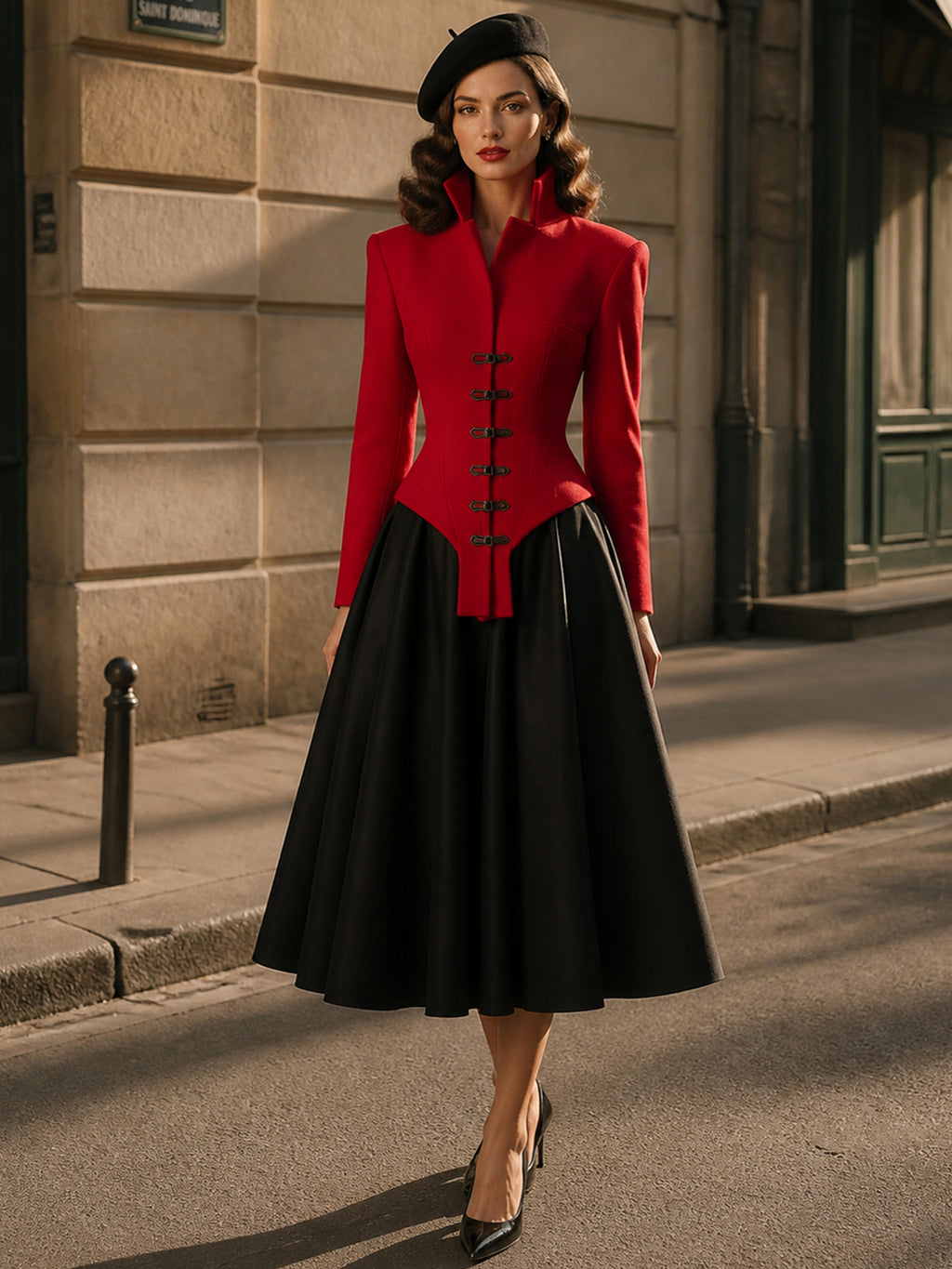 Vintage Pleated Black Midi Skirt