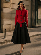 Vintage Pleated Black Midi Skirt
