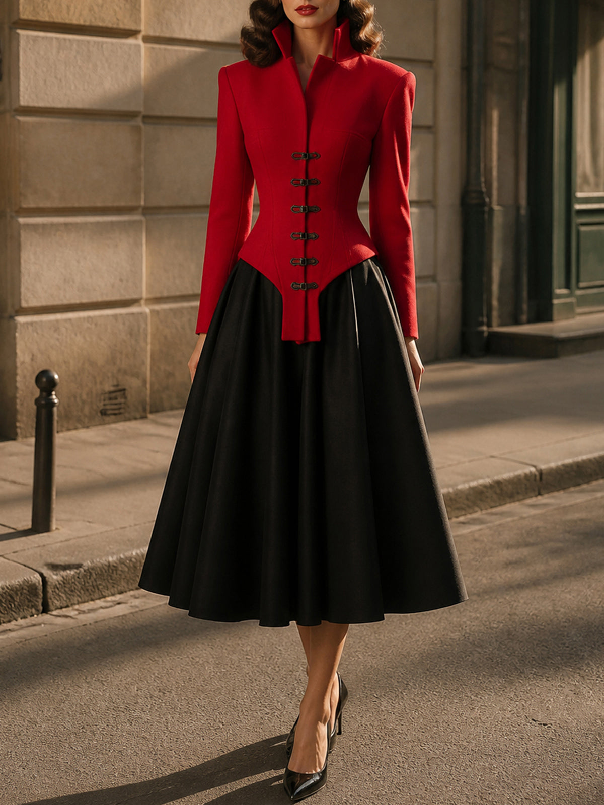 Vintage Pleated Black Midi Skirt