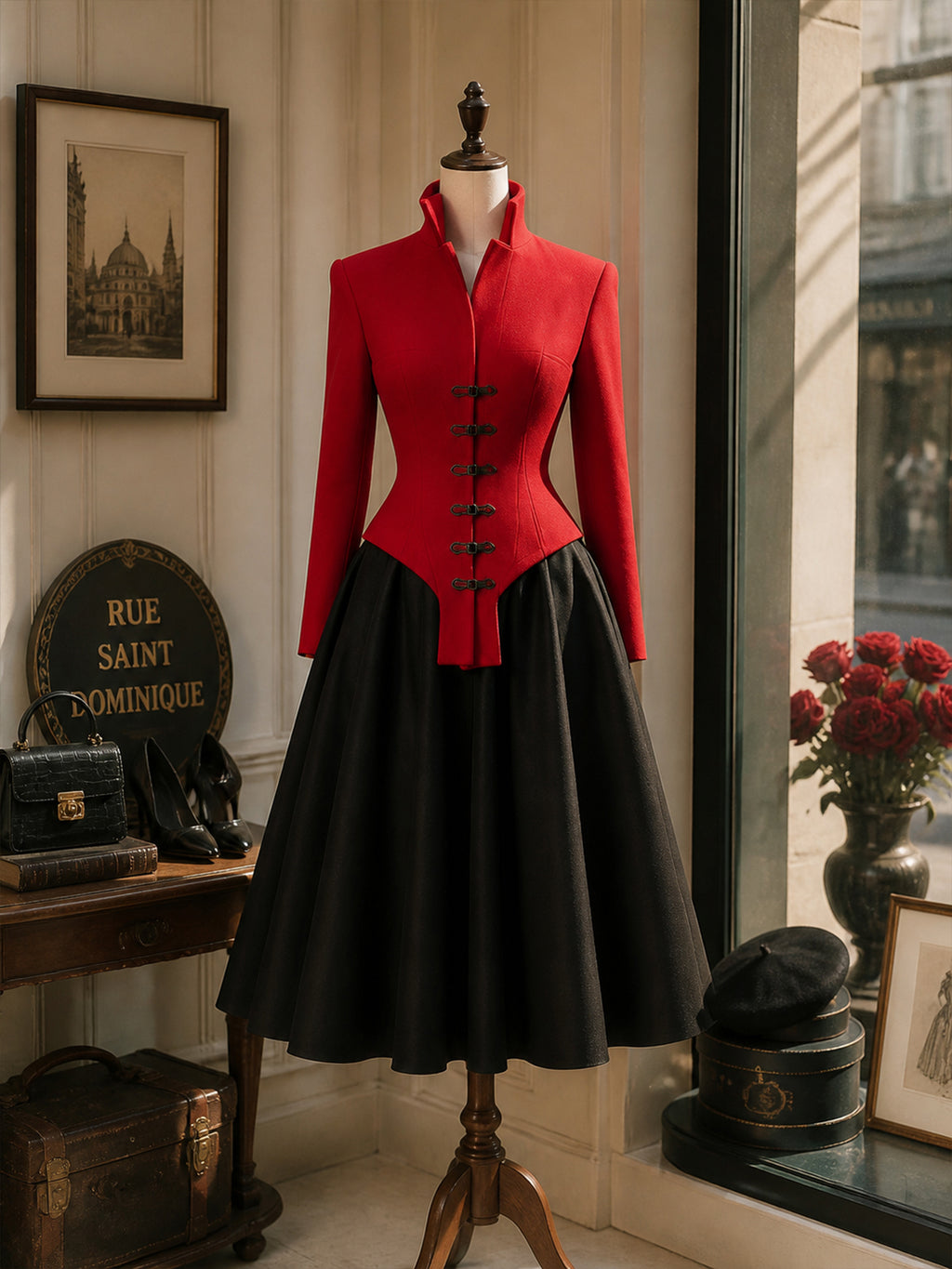 Vintage Pleated Black Midi Skirt
