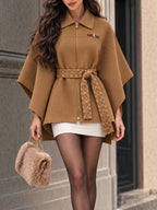 Vintage Belted Zip-Front Wool Cape Coat