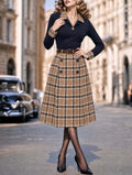Vintage Plaid Midi Button Skirt