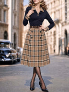 Vintage Plaid Midi Button Skirt