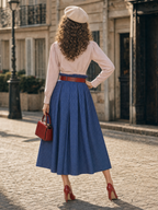 Vintage Two‑Piece Set Choker Tie Blouse Gingham Paperbag Waist Midi Skirt