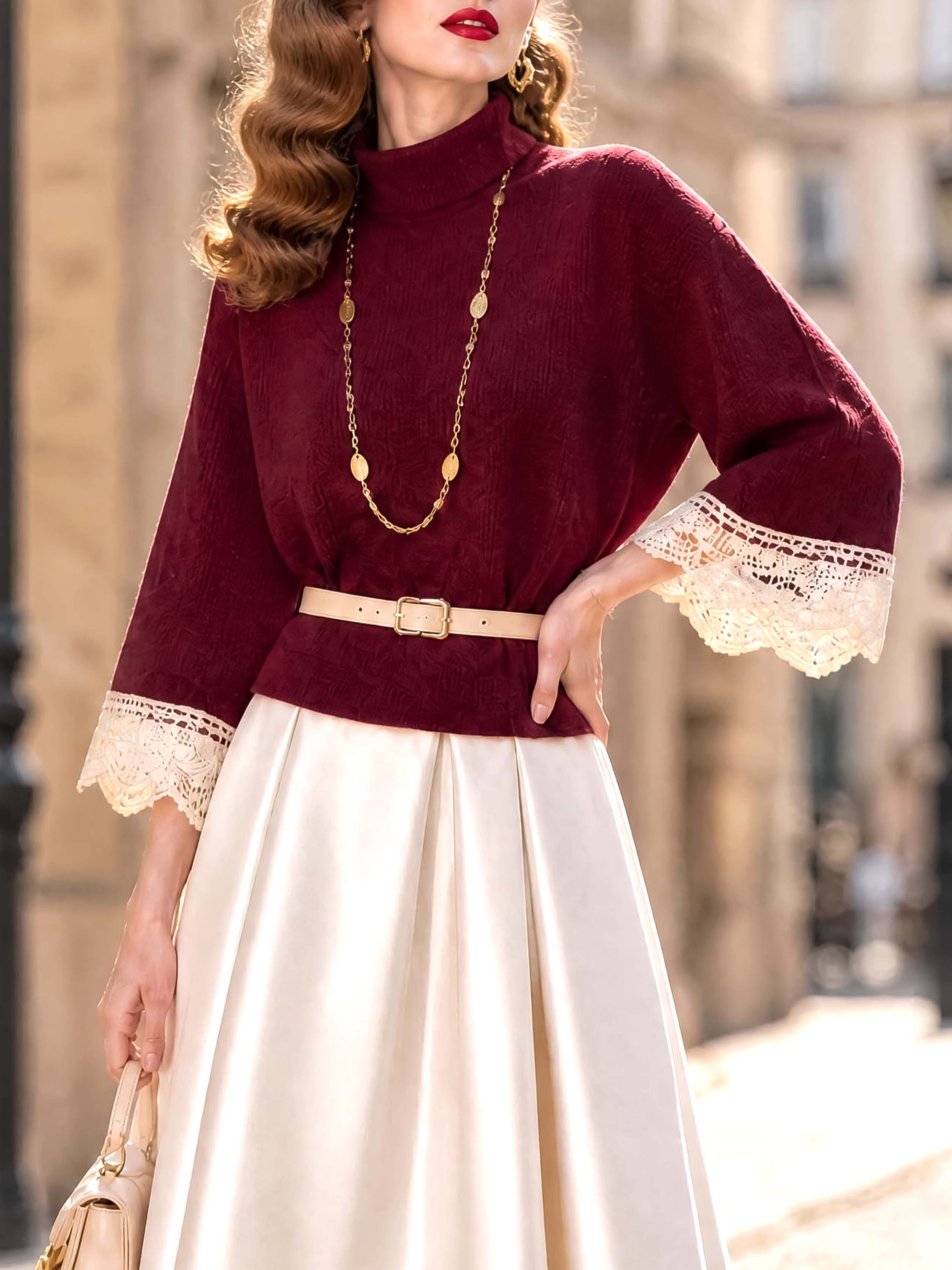 Vintage Lace Sleeve Knit Top