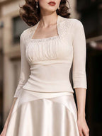 Vintage Lace Collar 3/4 Sleeve Knit Top