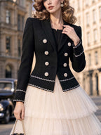 Vintage Faux Two‑Piece Pearl Trim Tweed Blazer