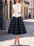 Vintage Plaid Swing Midi Skirt