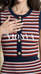 Retro Striped Knit Sleeveless Mini Women Dress