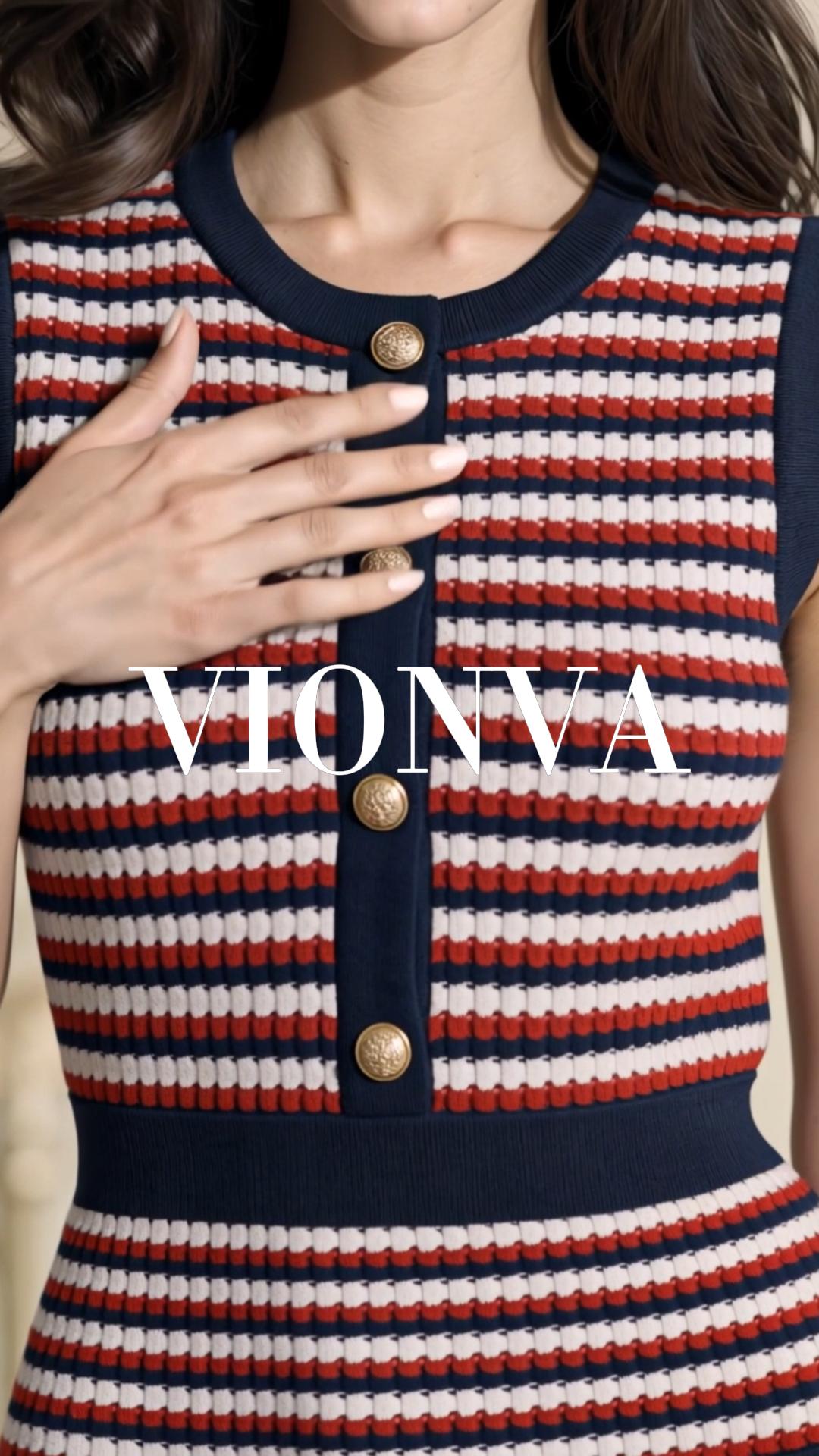 Retro Striped Knit Sleeveless Mini Women Dress