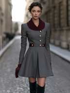 Vintage Grey Wool-Look Fit-and-Flare Mini Dress