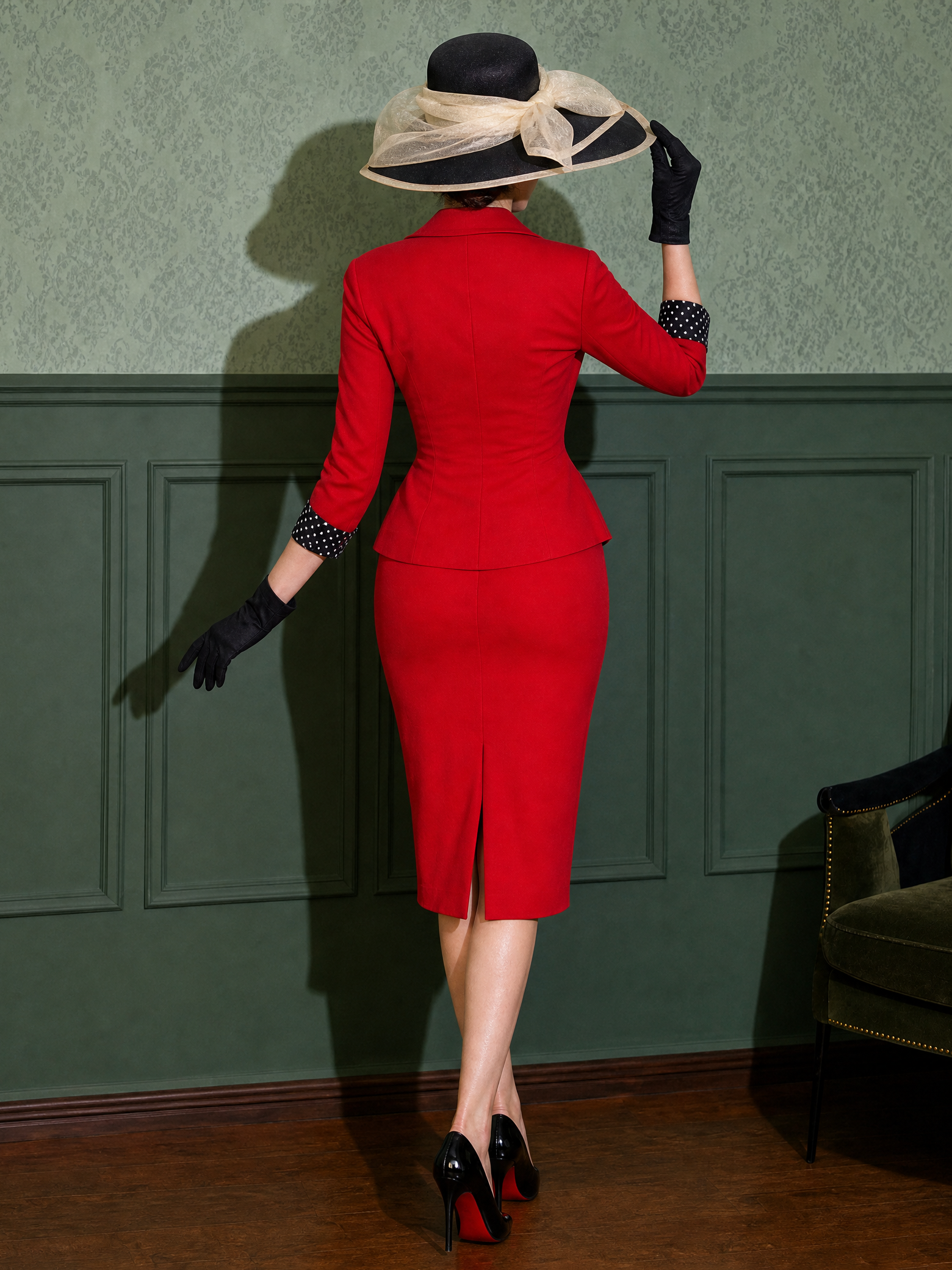 Vintage Polka Dot Spliced Lapel Skirt Two-piece Set