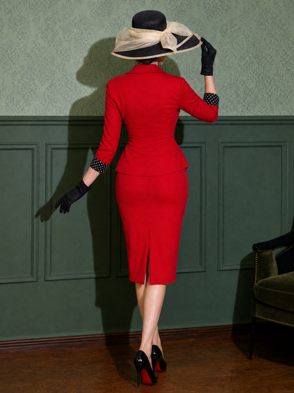 Vintage Polka Dot Spliced Lapel Skirt Two-piece Set