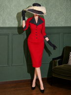 Vintage Polka Dot Spliced Lapel Skirt Two-piece Set