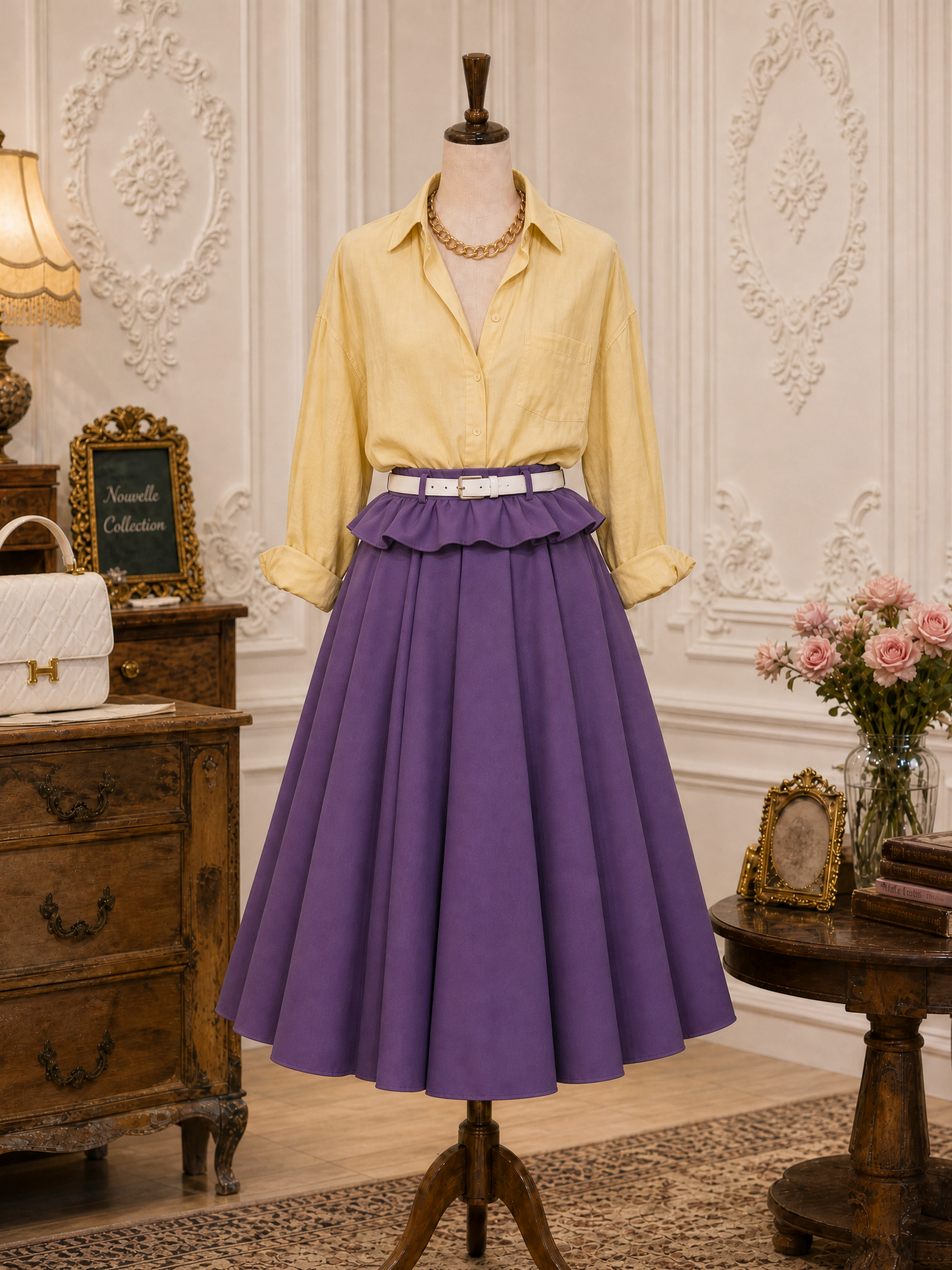 Vintage Ruffled High Waist Swing Skirt