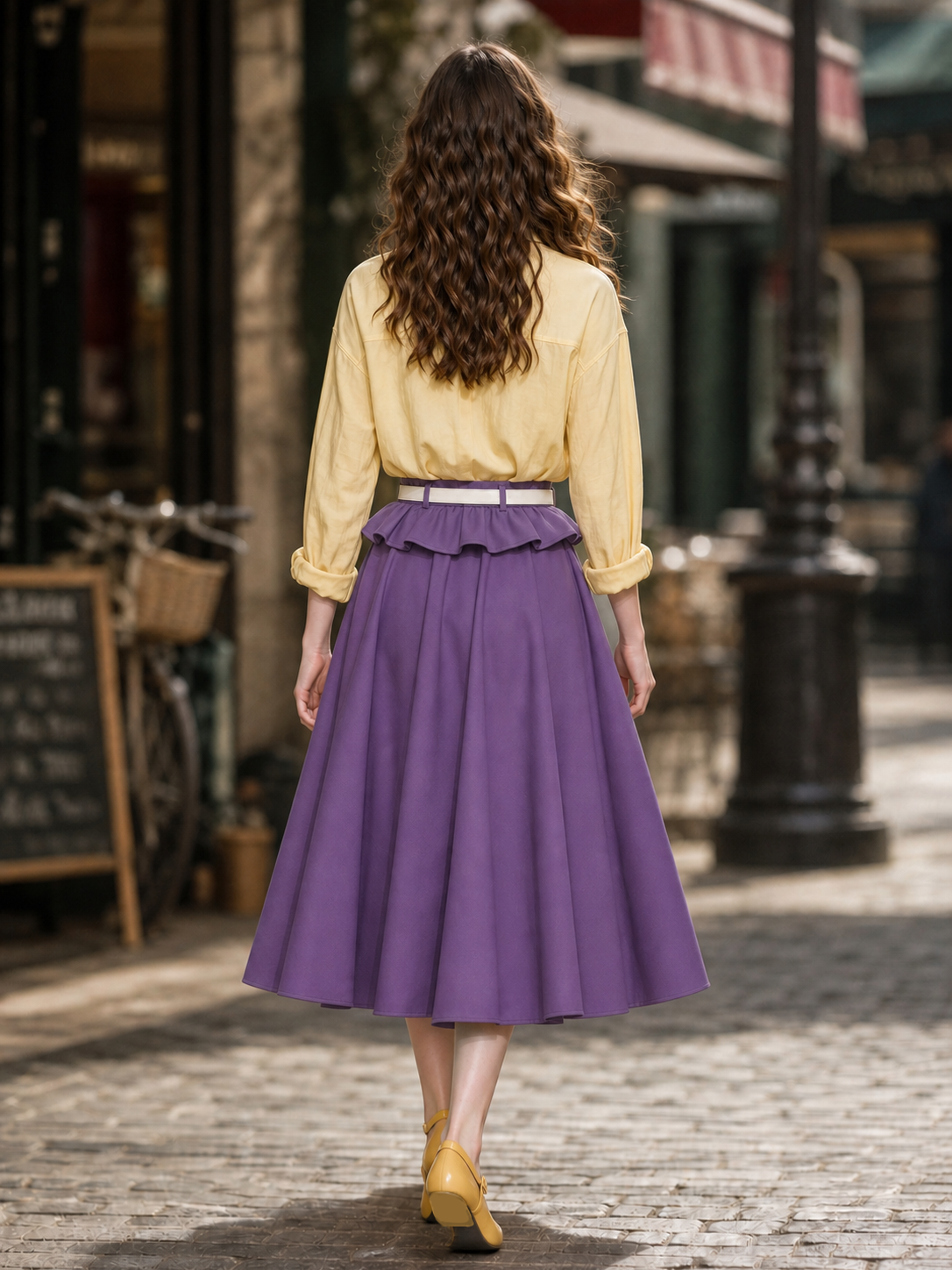 Vintage Ruffled High Waist Swing Skirt