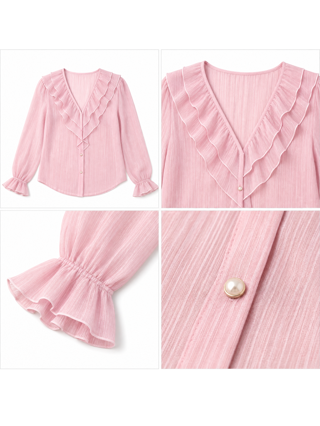 Vintage Ruffled V-neck Lightweight Blouse