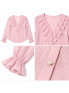 Vintage Ruffled V-neck Lightweight Blouse