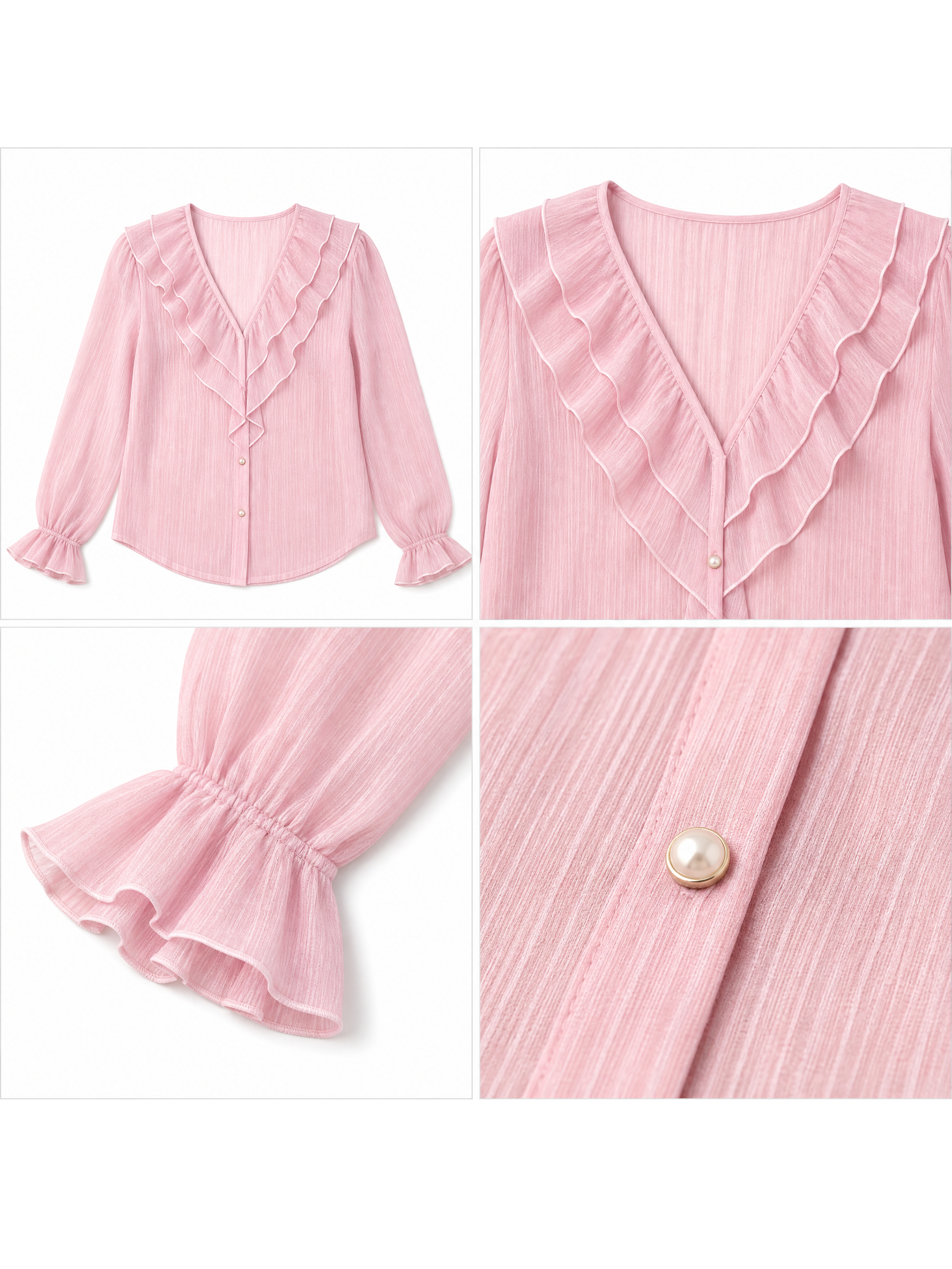 Vintage Ruffled V-neck Lightweight Blouse