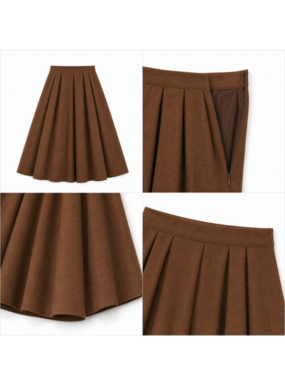 Vintage Pleated  High Waist Swing Midi Skirt