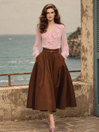 Vintage Pleated  High Waist Swing Maxi Skirt