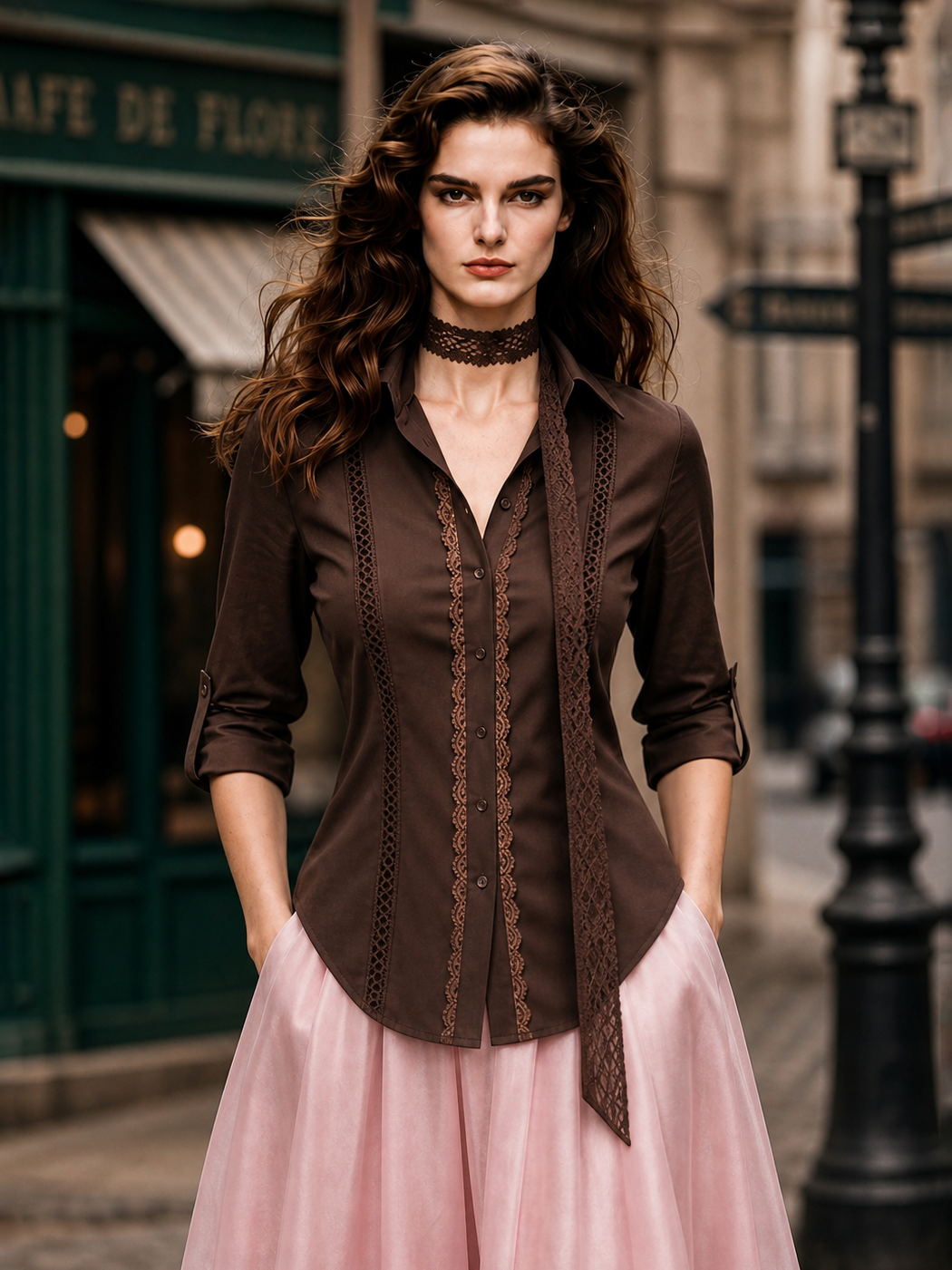 Vintage Lace Hollow-out Tape Cuffed Blouse