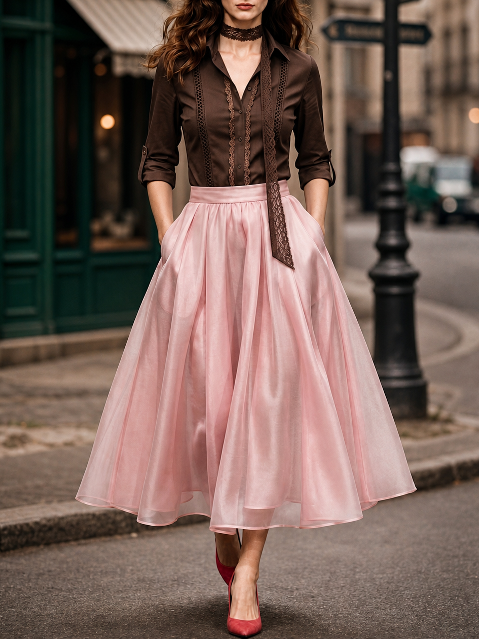 Vintage Glitter Thread A-line Full Maxi Skirt