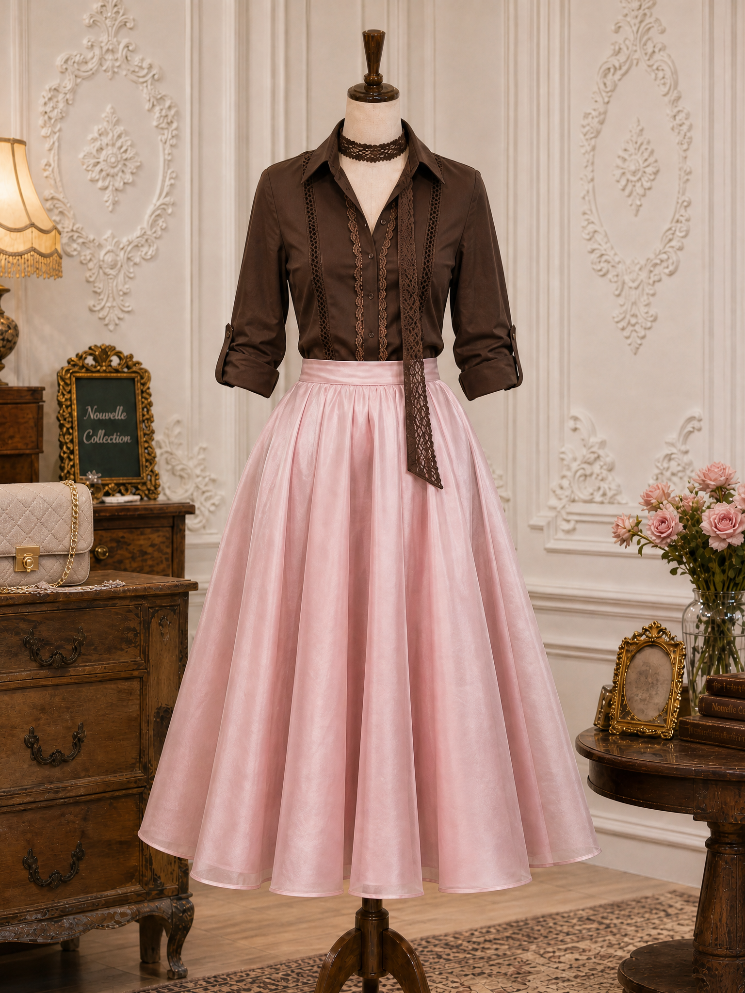 Vintage Glitter Thread A-line Full Maxi Skirt