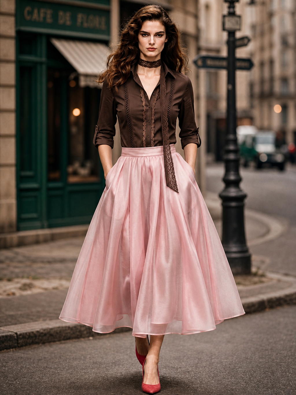 Vintage Glitter Thread A-line Full Maxi Skirt