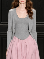 Vintage Curved Hem Cami & Cardigan 2-Piece Set Tops