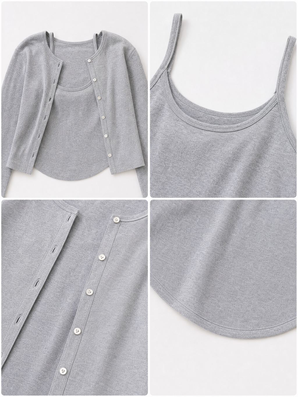 Vintage Curved Hem Cami & Cardigan 2-Piece Set Tops