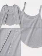 Vintage Curved Hem Cami & Cardigan 2-Piece Set Tops