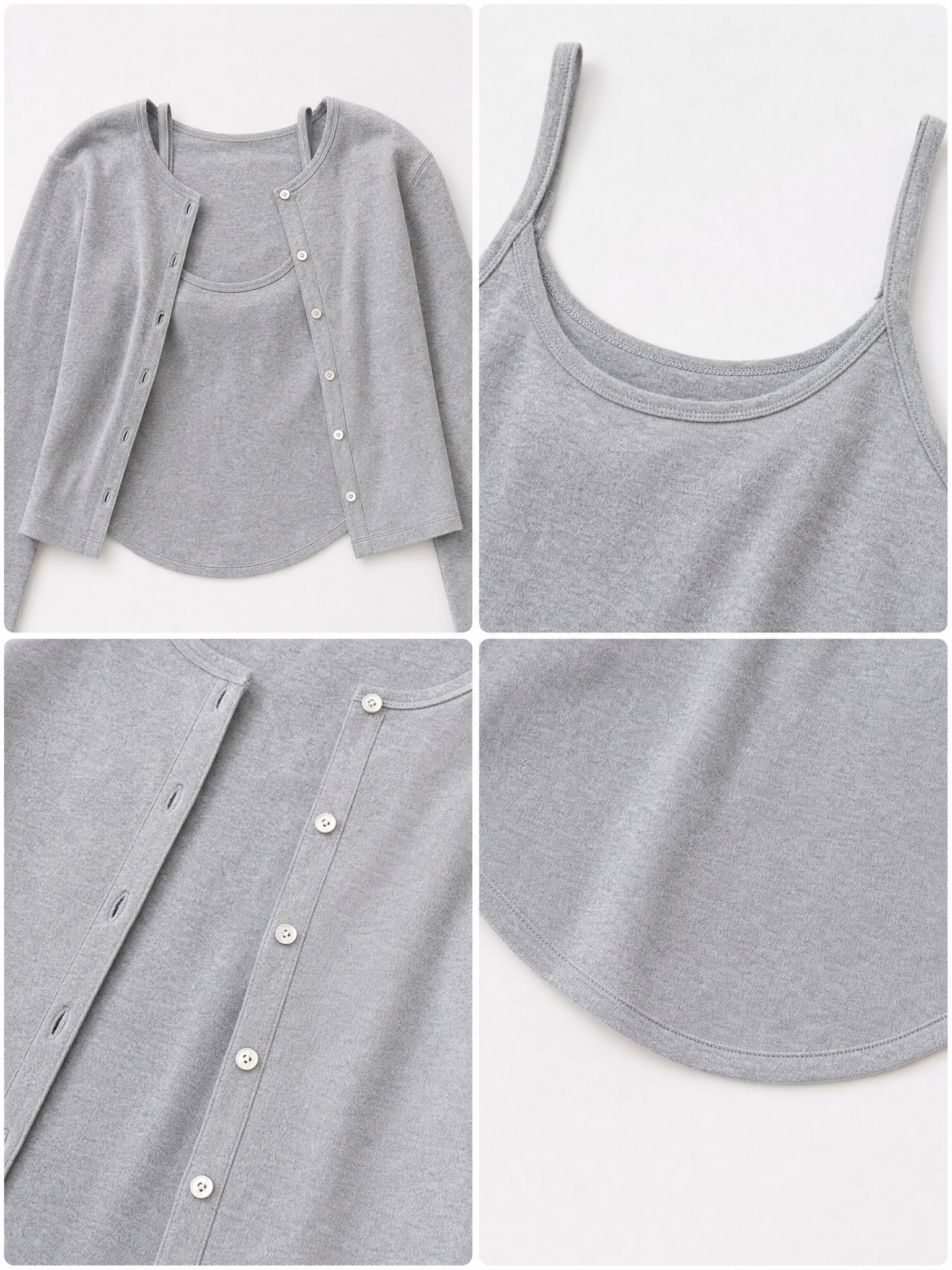 Vintage Curved Hem Cami & Cardigan 2-Piece Set Tops