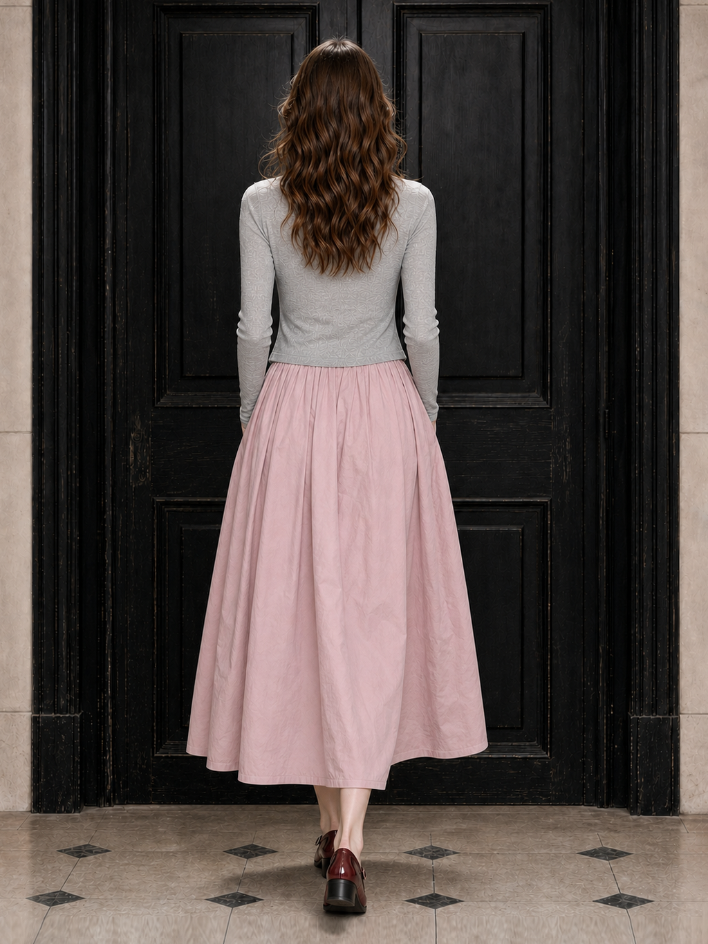 Vintage Elastic High Waist Gathered Maxi Skirt