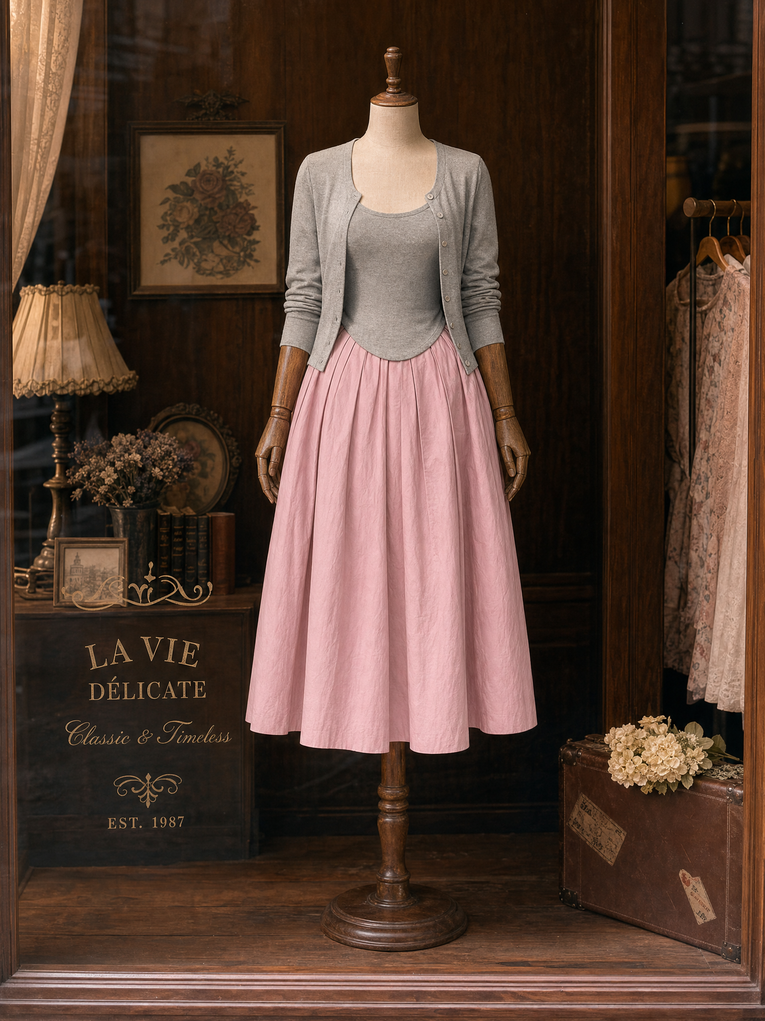 Vintage Elastic High Waist Gathered Maxi Skirt