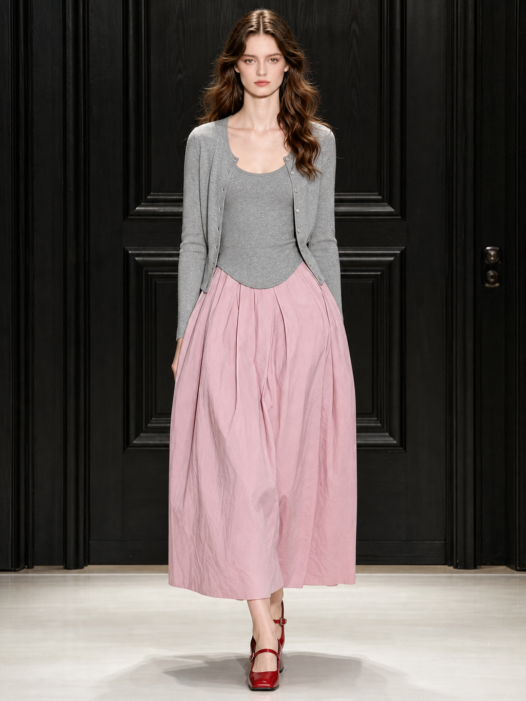 Vintage Elastic High Waist Gathered Maxi Skirt