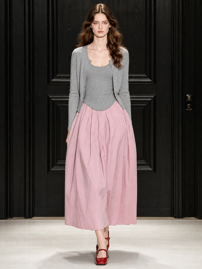 Vintage Elastic High Waist Gathered Skirt