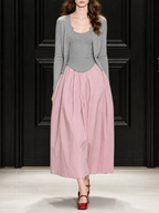 Vintage Elastic High Waist Gathered Maxi Skirt