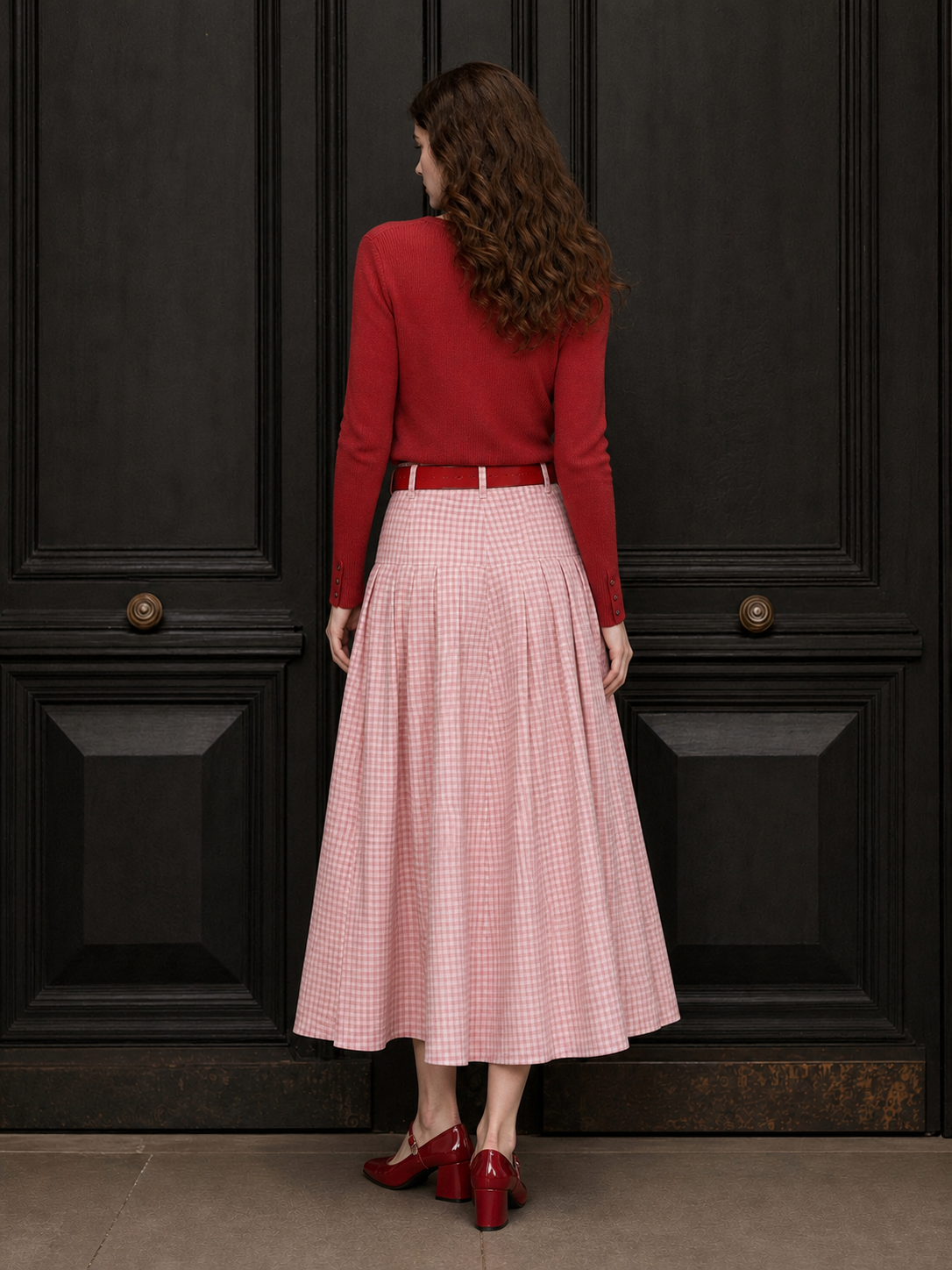 Vintage Plaid Pleated High Waist Maxi Skirt