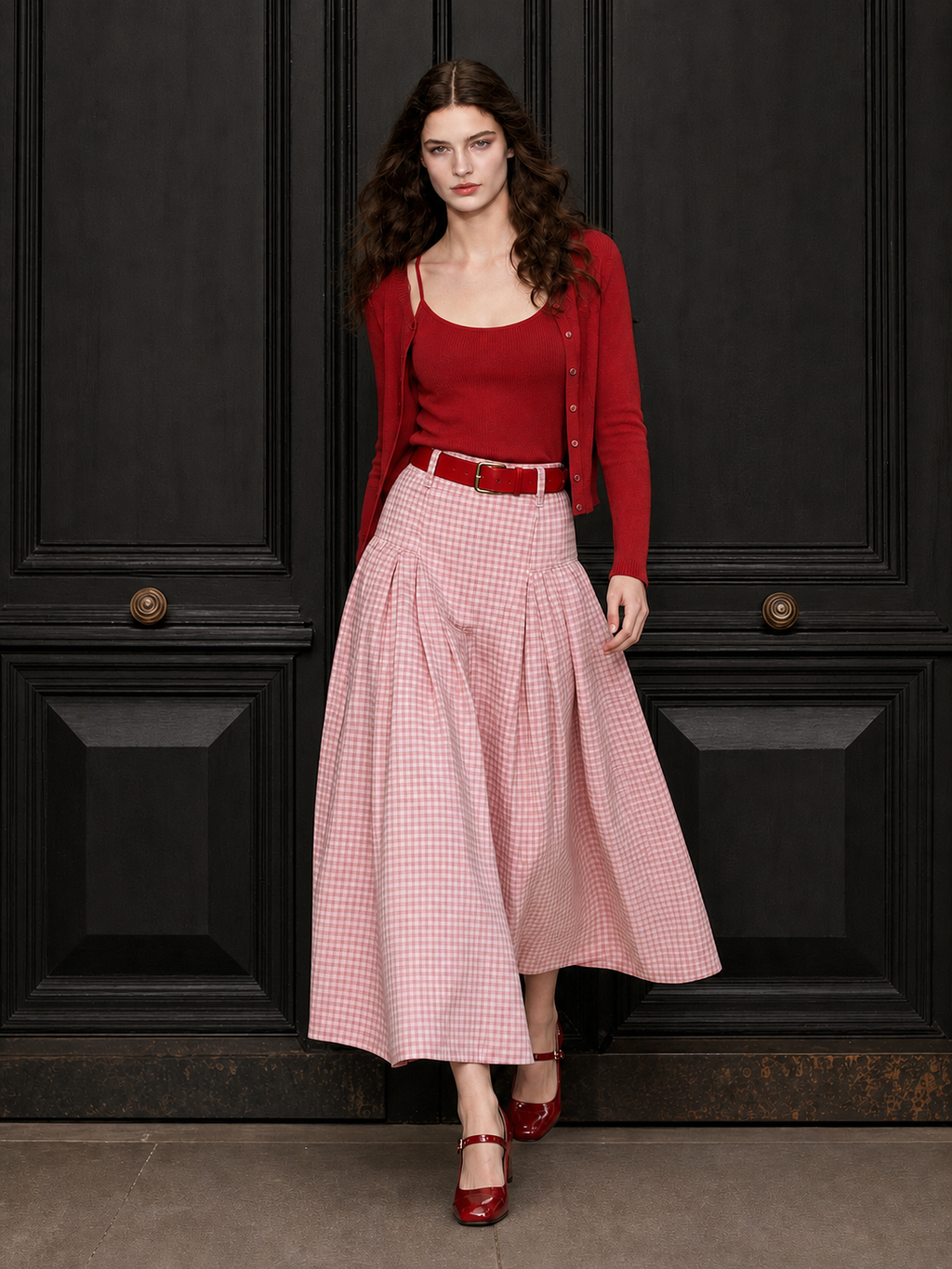 Vintage Plaid Pleated High Waist Maxi Skirt