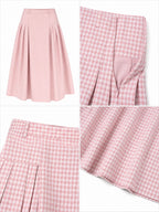 Vintage Plaid Pleated High Waist Maxi Skirt