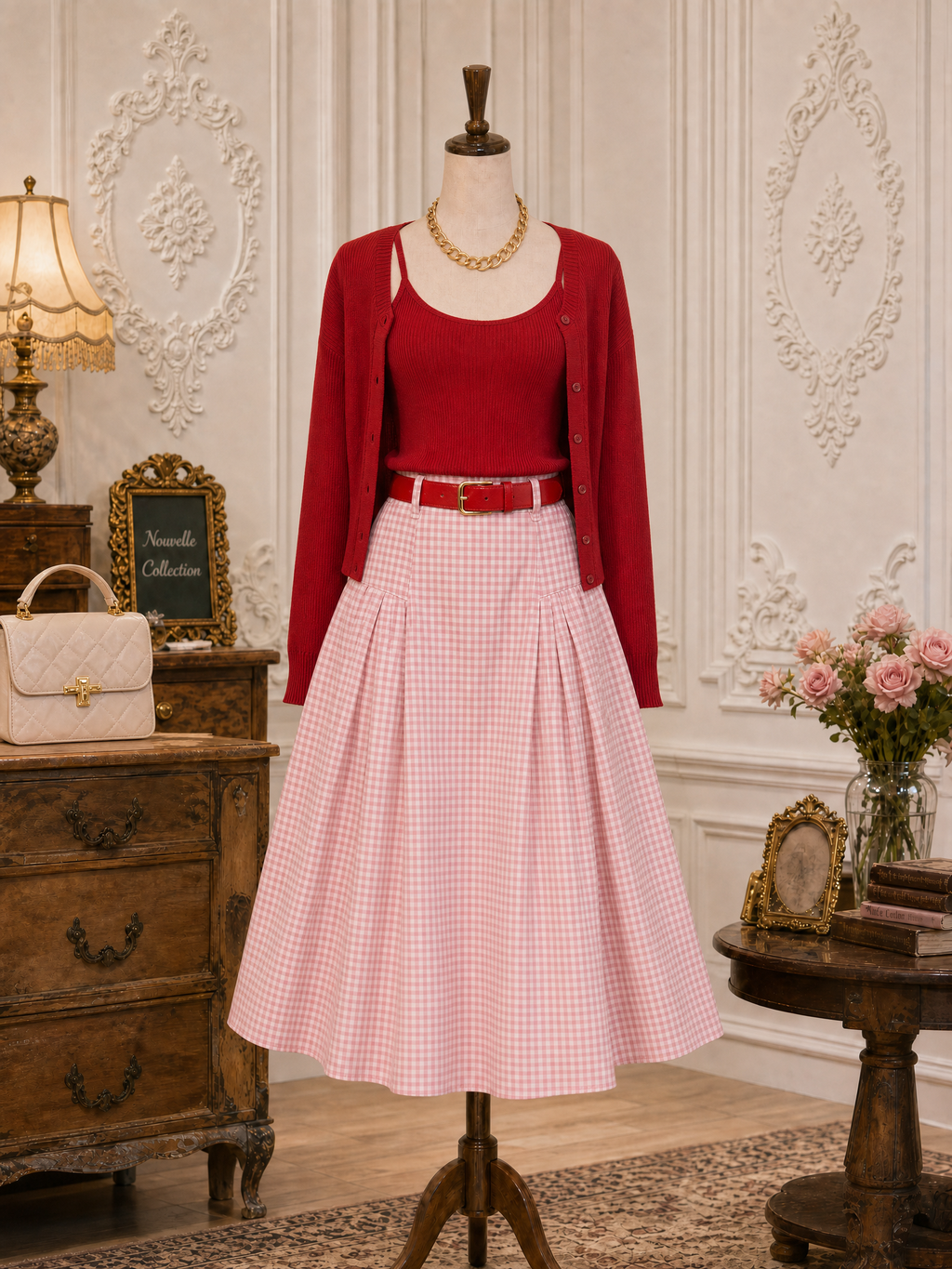 Vintage Plaid Pleated High Waist Maxi Skirt