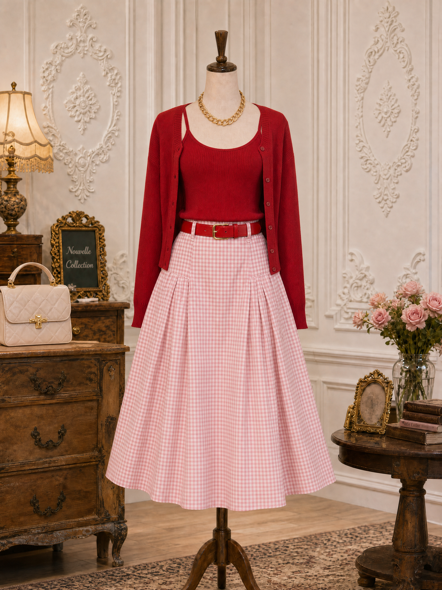 Vintage Plaid Pleated High Waist Maxi Skirt