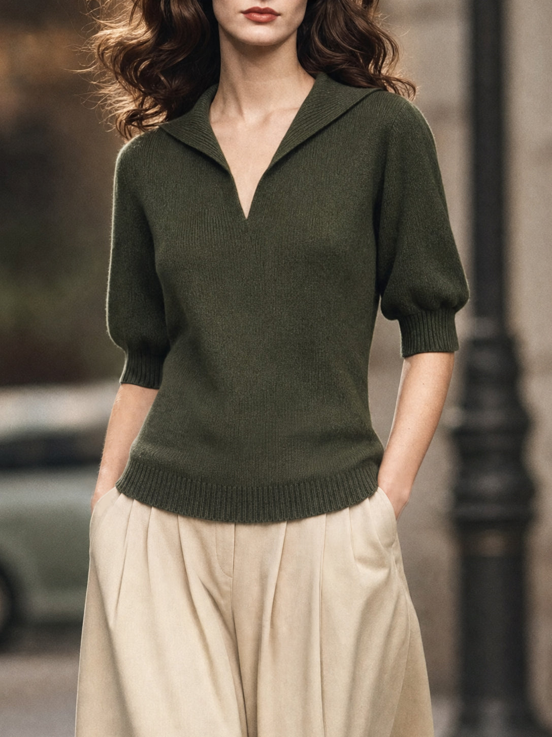 Vintage Sailor Collar Short Sleeve Pullover Knit Top