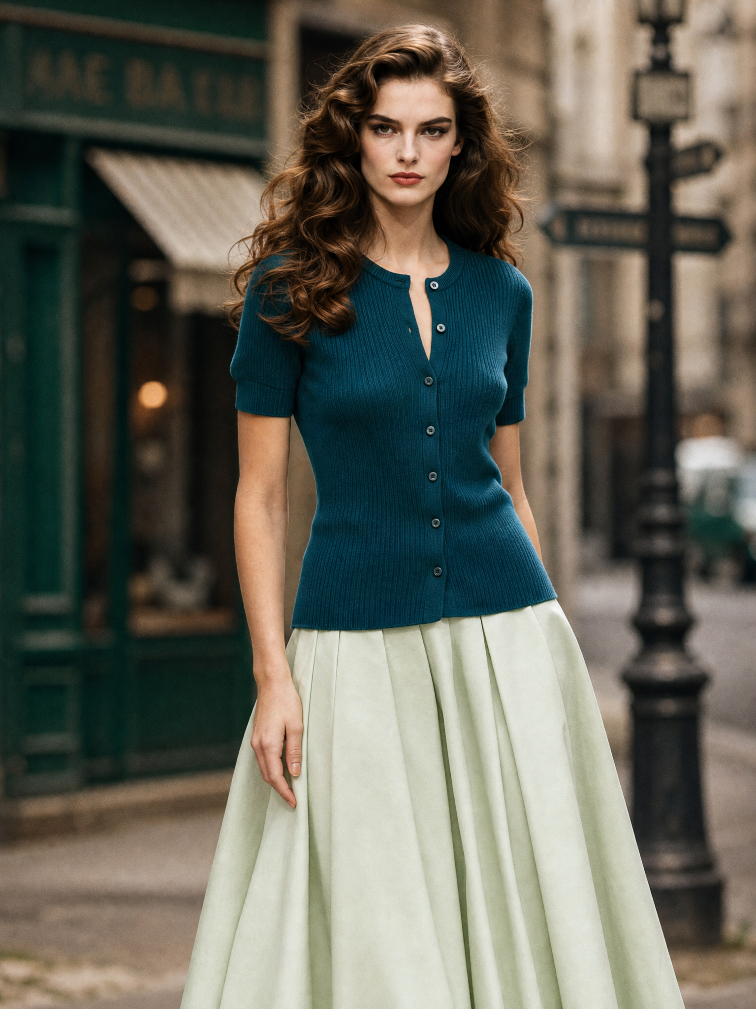 Vintage Tone Short Sleeve Ribbed Knit Top