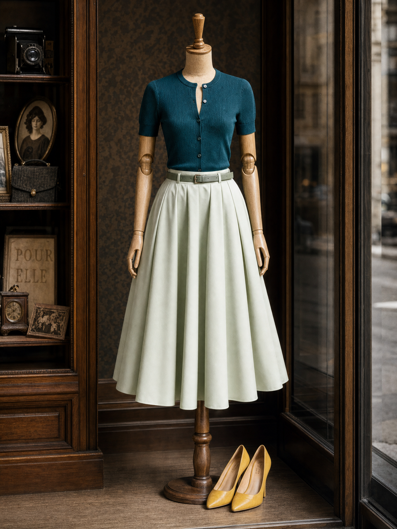 Vintage Pleated High Waist Full Flared Maxi Skirt