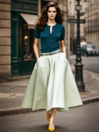 Vintage Pleated High Waist Full Flared Maxi Skirt